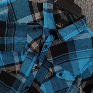 O'Neill Shirt Mens Medium Blue Plaid Flannel Long Sleeve Button Up Surf Skate